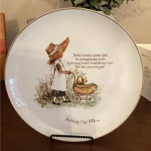 Holly Hobbie collectible 1974 Mother’s Day porcelain plate with gold trim.